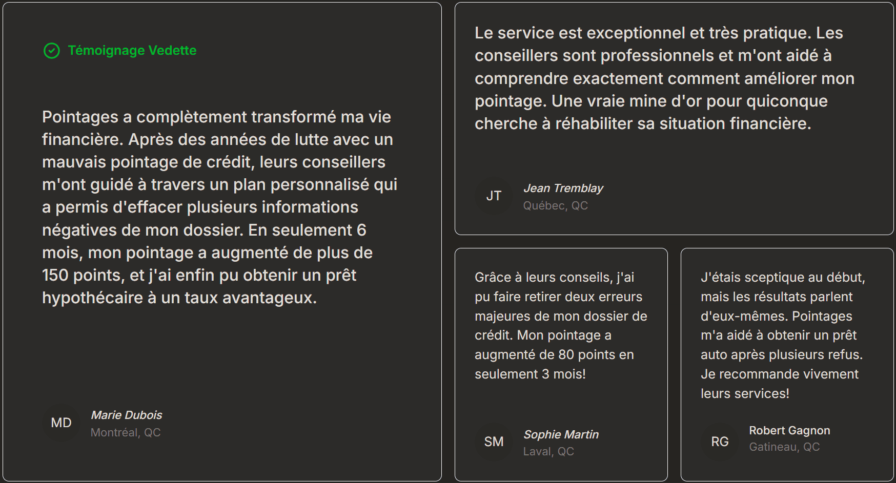 Témoignages de clients Pointages